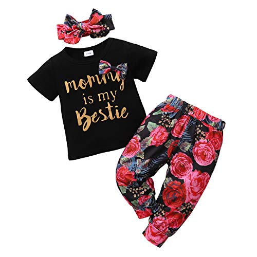 ZOEREA Baby Girls Clothes Summer Short Sleeve T-Shirt Tops + Floral Pants with Headband Outfit Sets