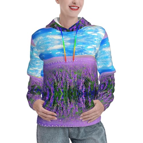 Sweats à capuche doux pour femme motif lavande à poche tendance