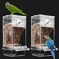 Automatic No Mess Bird Cage Feeder? 2Pack Acrylic Transparent Parrot Seed Feeders with Perch Parakeet Food Container Cage Accessories for Small and Medium Lovebirds Canary Cockatoo Cockatiel Finch