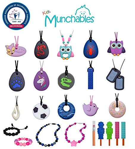 Chew Blockz Chewable Necklace for Kids - Sensory Chew Jewelry for Kids by Munchables (Navy)