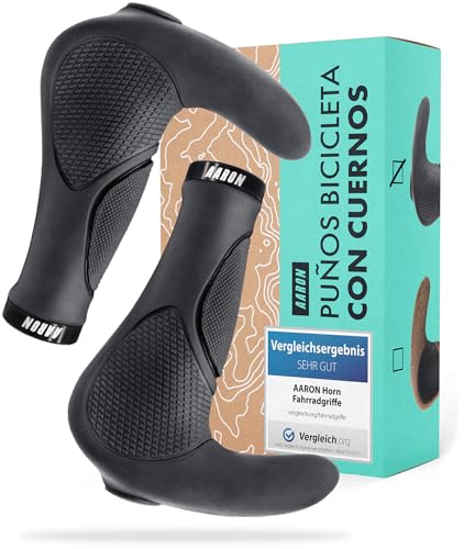 AARON Horn - Puños de Gel con acoples y amortiguación - Diseño ergonómico Antideslizante - para bicis utilitarias, eléctricas, de Trekking y de montaña - Negro