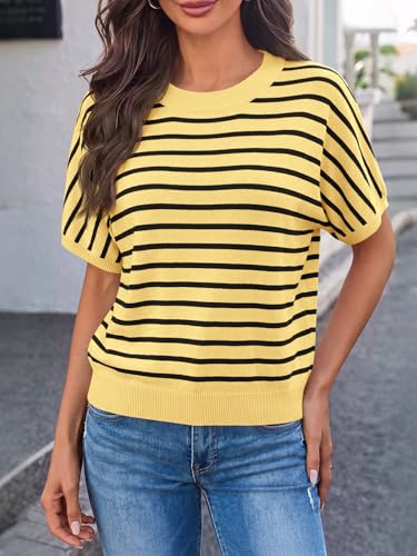 Image of Saodimallsu Women's Short Sleeve Crew Neck Knit Pullover Sweater