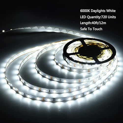 Marreal Led Strip Lights Kit,40Ft/12M Daylight White 6000K,Smd 2835 720Leds，Super-Adhesive Led Lights Full Set,12V Low Voltage Non-Waterproof Cutable Led Rope Lights For Diy Decoration Vanity Mirror #TOP1