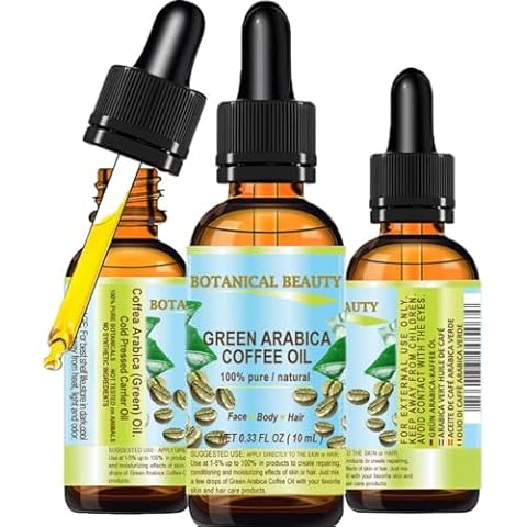Botanical Beauty GREEN ARABICA COFFEE OIL Brazilian 100% Pure Virgin Unrefined 0.33 Fl.oz- 10 ml. for Face, Skin, Hair, Lip, Nails. Anti - aging face Oil Cover