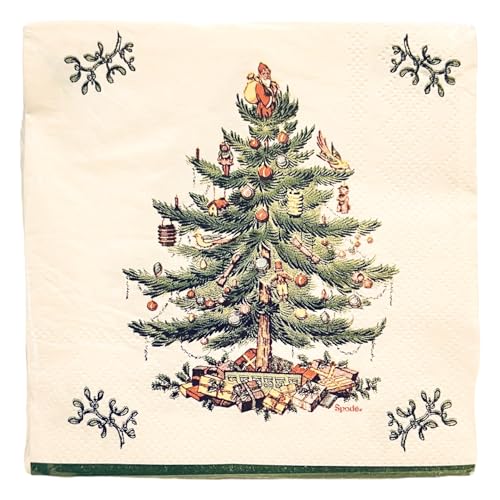 Spode Christmas Tree Disposable Paper Cocktail Napkins for Christmas Parties 40 Count