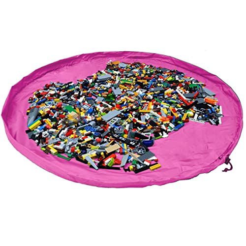 JJ PRIME - Bolsa de almacenamiento de juguetes, alfombrilla grande, organizador plegable de juguetes para niños, tapete de juego con cordón, ideas de almacenamiento de limpieza rápida (150 cm, rosa)