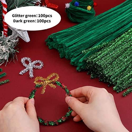 Image of Iuuidu 200 PCS Pipe Cleaners Chenille Stem, Green Craft Pipe Cleaners | 100 PCS Dark Green+100 PCS Glitter Green Pipe Cleaners, DIY Craft, Pipe Cleaners Bulk for Arts and Crafts Decoration