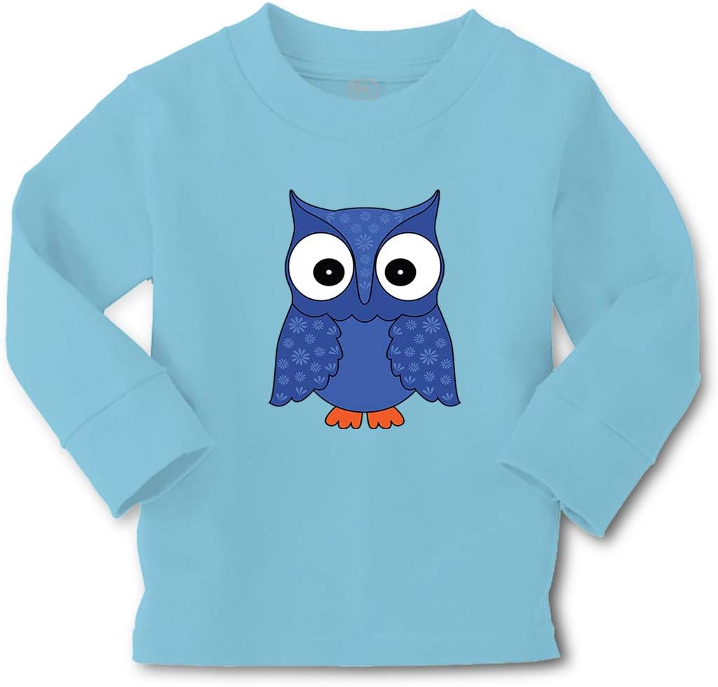 Kids Long Sleeve T Shirt Woodland Owl Blue Flower Pattern Animals Funny Humor Animal Cotton Girls & Boys Clothes Funny Graphic Tee Light Blue Design Only 2T