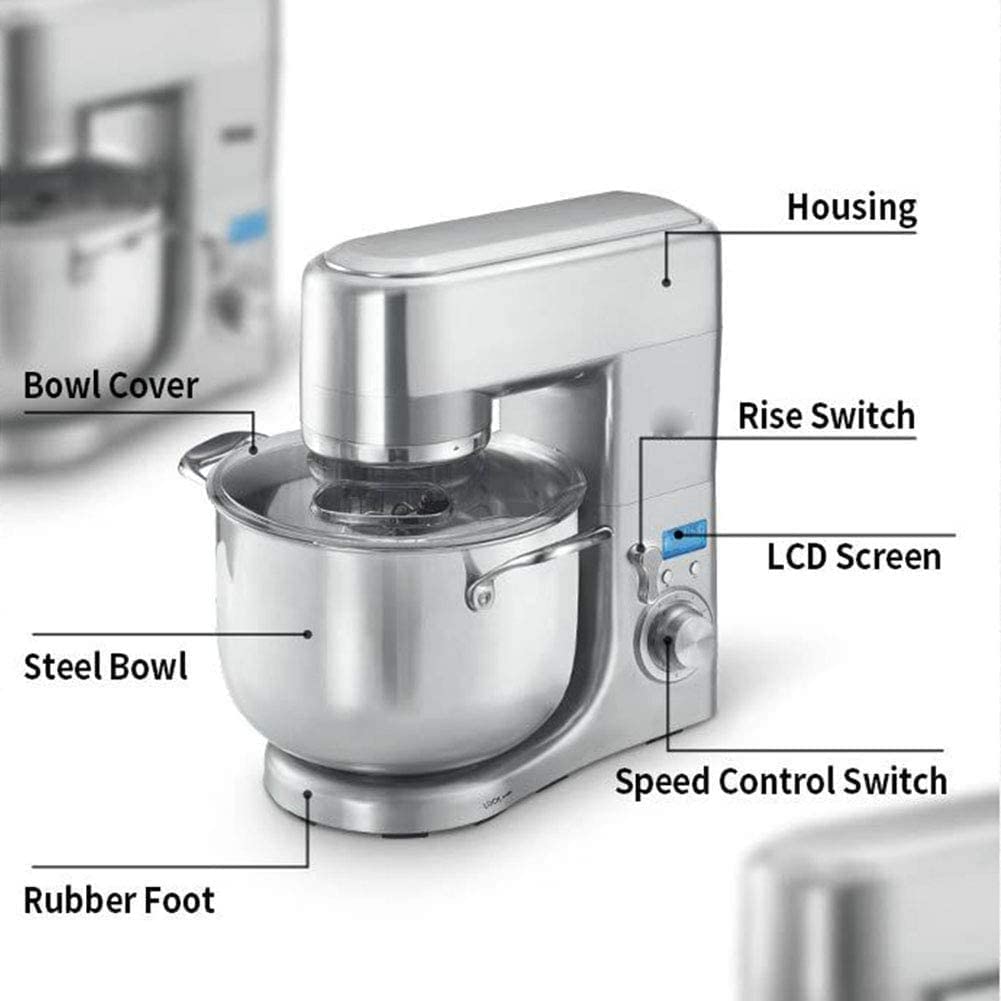 Müller Koch MK-6043 - Amasadora de 10 L, 6 velocidades, ajuste de impulso, indicador LED, pala K, gancho para masa, batidor de varillas, cuenco para hornear