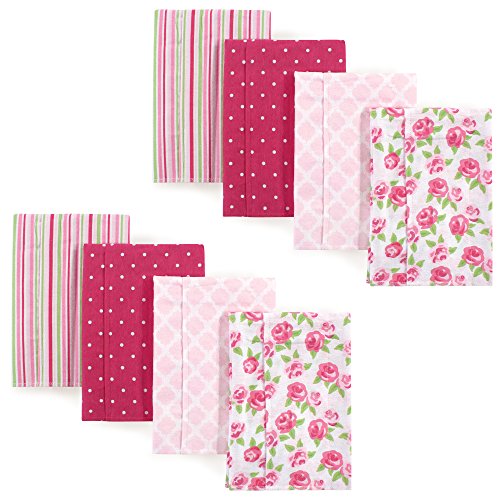 Image of Hudson Baby Unisex Baby Cotton Flannel Burp Cloths, Floral Stripes 8-Pack, One Size