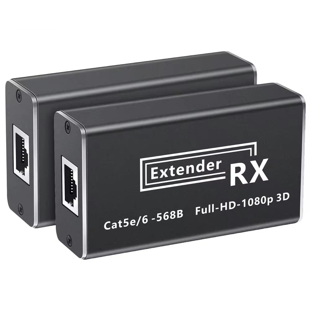 HDMI Extender Over Cat5e Cable, 60m RJ45 to HDMI Extender POC 1080P HD Video Over Ethernet No Loss EDID Transmitter Receiver up to 196 feet Over Cat5e/Cat6 Support 3D