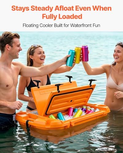 Image of VEVOR Floating Cooler 40 QT Floating Ice Chest with Wheels & Tow Rope, Premium LLDPE Amphibious Beverage Cooler for Water & Land, Stable Cruising on Lake, River, Seashore, Beach, Kayak