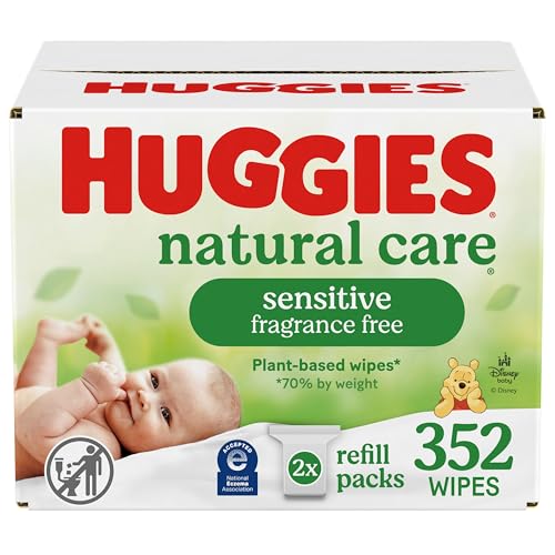 Huggies Natural Care Sensitive Baby Wipes, Unscented, Hypoallergenic, 99% Purified Water, 2 Refill Packs (352 Wipes Total)