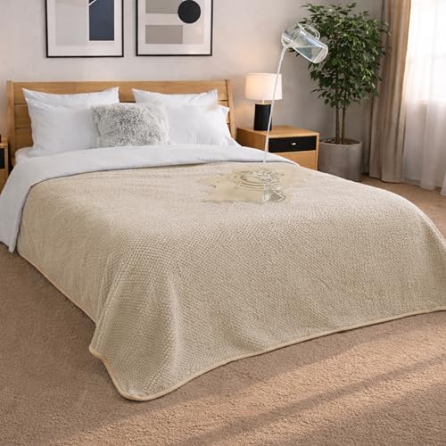 Dreamzie - wasserdichte Decke - Hundedecke Sofa Bett Auto Outdoor 152x203cm - Reversible und Maschinenwaschbar Liebesdecke aus Sherpa Fleece - Beige