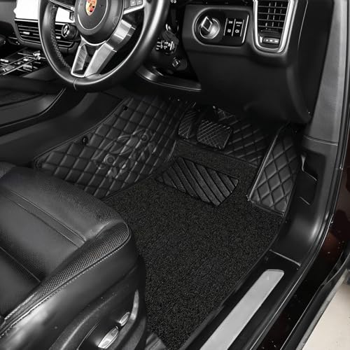 Image of NEXTA Premium Nappa Luxury Leather with Grass Mat Complete Set || 100% Waterproof and Washable||7D Cars Floor Mats for MG Majestor - 7 Seater (All 3 Rows) | Color : (Full Black)