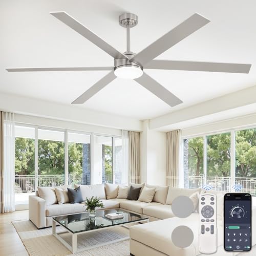 Image of Fanbulous 72 inch Outdoor Ceiling Fans with Lights, Dimmable 3CCT, Nickel