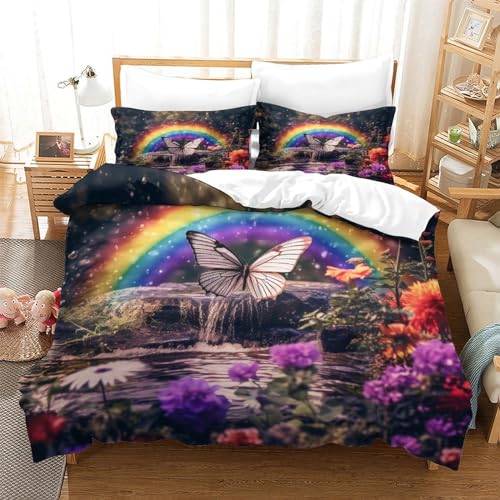 Housse de couette fleurs papillons lit double avec taies d'oreiller - 3