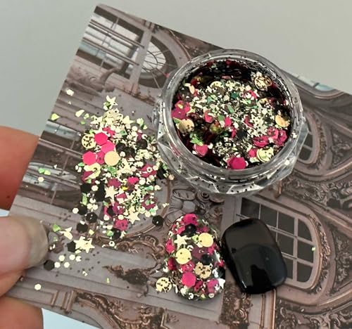ADHERE Serie Primer Encuentro - ‌Purpurina Gruesa Multiusos, 1 Unidad Lentejuelas Cosméticas de Brillo, Para Uñas, Arte en Resina, Epoxi UV, Slime DIY 1g (Taller de Brujería)