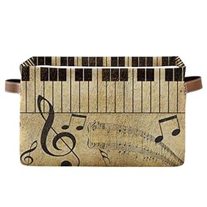 AUUXVA Storage Basket Vintage Music Note Piano Key Storage Cube Box Durable Canvas Collapsible Toy Basket Organizer Bin with Handles for Shelf Closet Bedroom Home Office