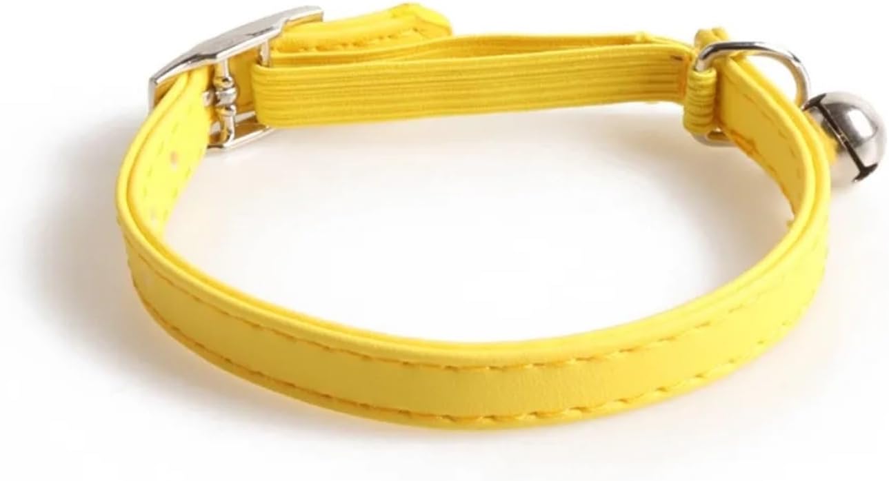 Kitten Collar with Bell 6 Pcs Small Cat Collar Elastic Webbing Macaron Color Pet Adjustable with Bells PU Leather for Puppies and Cats(Yellow)