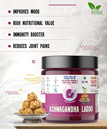 Image of Maa Mitahara Post Pregnancy Laddu with Ashwagandha | Traditional Postpartum Recovery Laddu | Herbal Energy & Nutrient Support for New Mothers (300g, Ashwagandha)