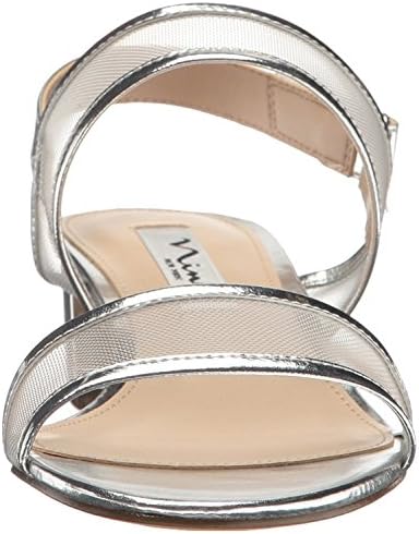 NINA Ganice - Women's Mesh Block Low-Heel Hook & Loop Dressy Sandal Shoes - Silver M075 | Image 1