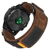 22mm Quick Fit Soft Suede Leather Watch Band - Compatible with Garmin Fenix 8 47mm/7/6/5 Pro, Forerunner 955/965/935, Instinct 2, MARQ Adventurer/Athlete/Aviator, Quatix 5/6, Approach S60/S62 (Adjustable Hook & Loop Design)​​
