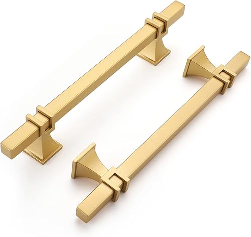 Miniatura 1 de Haliwu Paquete de 10 tiradores dorados para gabinete, tiradores de gabinete de latón cepillado, manijas cuadradas doradas de gabinete de 5 pulgadas,