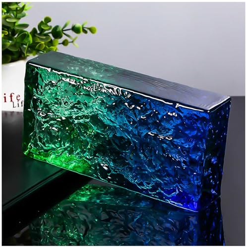 Ladrillos de Vidrio Sólidos Transparentes, Bloques de Vidrio con Aislamiento Acústico y Térmico, Pared Divisoria Decorativa para Oficinas, Ladrillos de Cristal Sólidos,Green₋Blue,1 Brick