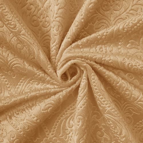 Image of Encasa XO Embossed Velvet Fabric Material by Meter Gold | Sofa Cloth Material | Unstitched Fabric for Making Cushion Cover, Sofa Cover | 175 GSM | 5 Meters, 500x150 cm