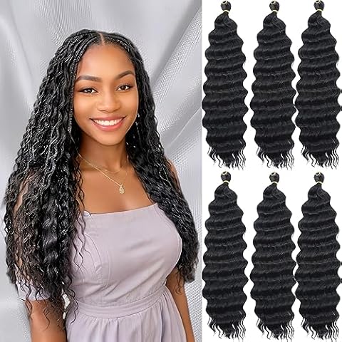 Braiding Hair Ocean Wave Crochet Hair for Women Goddess Box Braids Faux locs Curly Crochet Hair Deep Wave Water Wave Crochet Hair 16Inch Wavy Curly Braiding Hair Extensions(6 Packs,1B) Cover