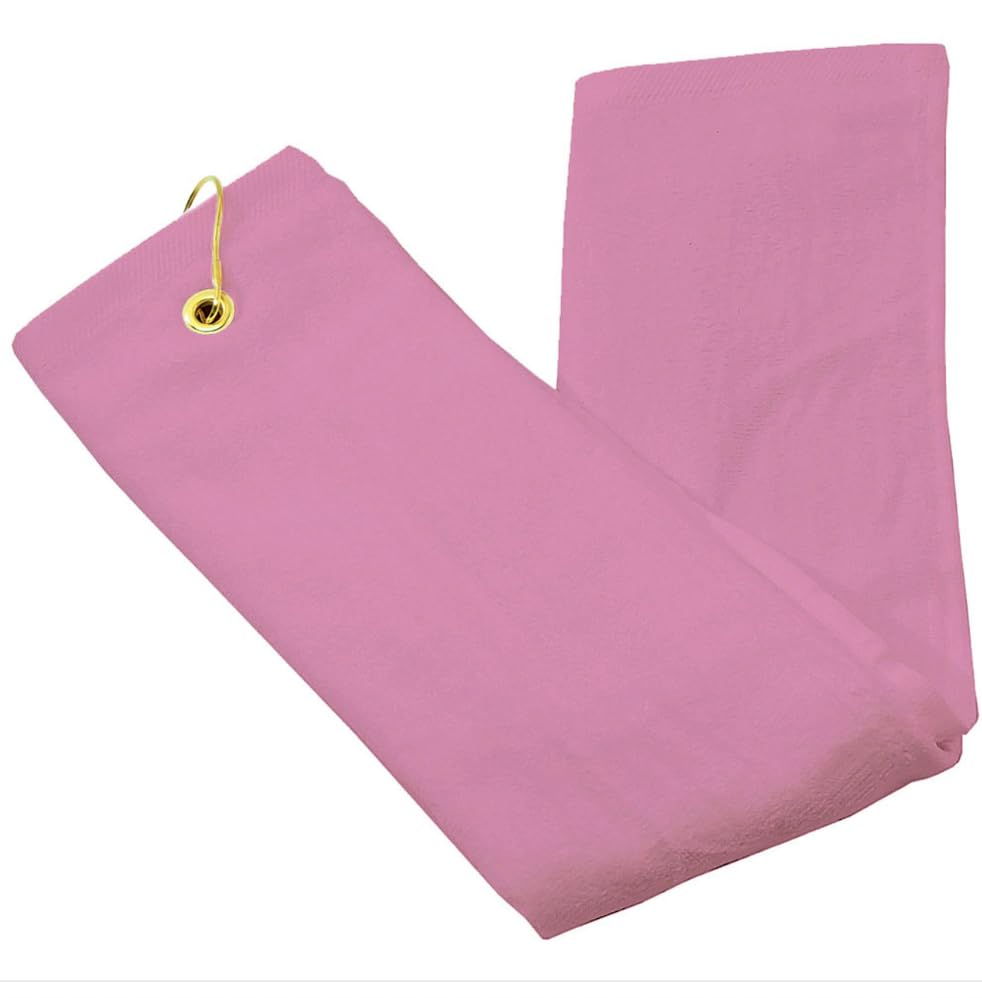 Tri‑Fold Golf Towel 16x26 Cotton Velour with Brass Grommet & Hook — Embroidery‑Ready — Baby Pink — Attaches to Golf Bag. - image 1
