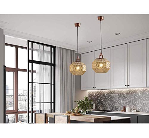 Lustre LED E27 Verre Gris Fumée Luminaire Suspension Nordique Chambre Salon