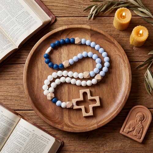 MTLEE Baby Rosary Baptism Gift Silicone God Bless Kids First Rosary with Cross 1st Year Baptism Party Supply for Baby Shower Catholic First Communion Gifts Christian Communion Party Decoration(Blue)