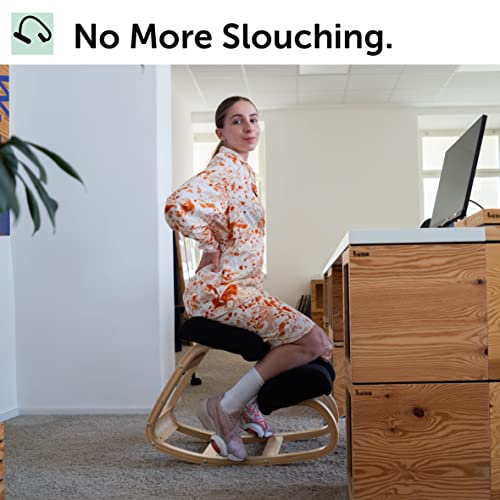 VILNO Ergonomic Kneeling Office Chair - Rocking Home & Work Wooden Computer Desk Chairs, Back & Neck Spine Pain, Better Posture, Ergo Knee Support Stool, Cross Legged Sitting (Black) - Image 4