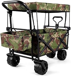 Maxmass Foldable Trolley Cart with Adjustable Handle and Removable Canopy, Garden Wagon Truck (Camouflage)
