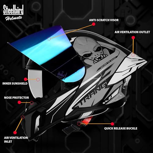 Image of Steelbird SBA-20 Strange ISI Certified Flip-Up Graphic Helmet for Men with Inner Silver Sunshield