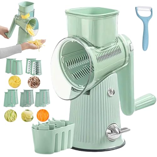 Le D Affaires 5 In 1 Cheese Grater, 5 in 1 gourmet cheese grater, le d'affaires cheese grater, Easy to Clean Kitchen Gadgets with Storage Box, Hand Crank, 10 Blades (Green)