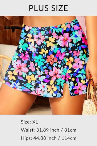 Image of Women Swim Skirt Tummy Control Swimsuit Skirt with Built-in Shorts High Waisted Split Swim Bottom (Available in Plus)