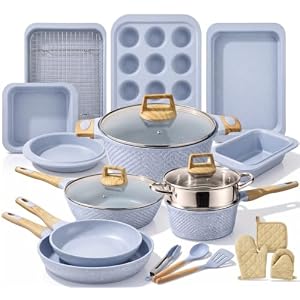 NutriChef 22 Pc Ceramic Cookware Set, Pots and Pans Set, Moon Grey