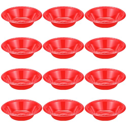 yskplrkn 12 Pack 16oz Red Disposable Plastic Bowls Dessert Ice Cream Salad Soup Serving Cups for Party Picnic Food Snacks (Red)