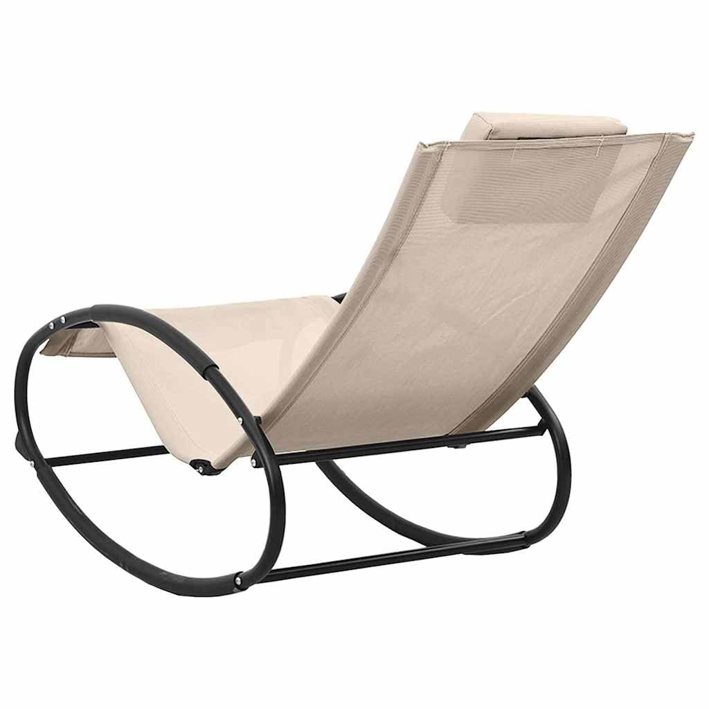 Leżak do opalania z poduszką, stal tekstylen, kremowy | Ergonomiczne podłokietniki, wodoodporne, oddychające, zdejmowany zagłówek, do ogrodu, na taras, basen