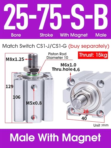 Cylindre pneumatique double effet SDA25 rigide et compact