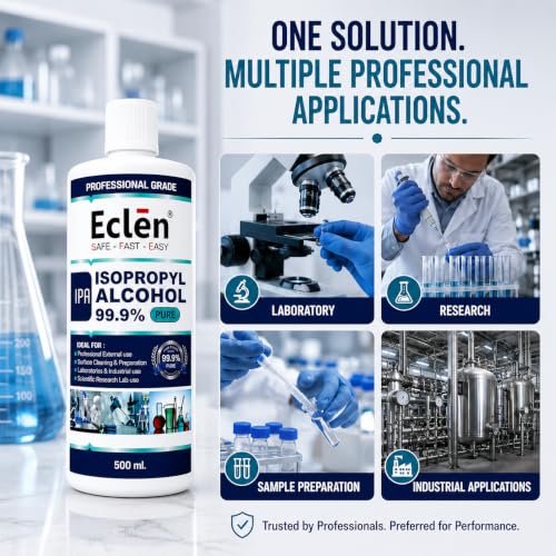 Image of ECLEN Isopropyl Alcohol 99.9% IPA | High Purity Isopropyl Rubbing Alcohol for Electronics Cleaning, Laboratory, Industrial, Surface Preparation & Technical Use (500ml)