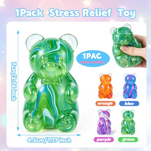 1Pc Gummy Bear Squishyies Fidget,Color Maltose Filled Squeeze Toys Slow Rising Squishy Stress Balls Adults Kids Party Favors,Classroom Prizes(Green) - Image 3