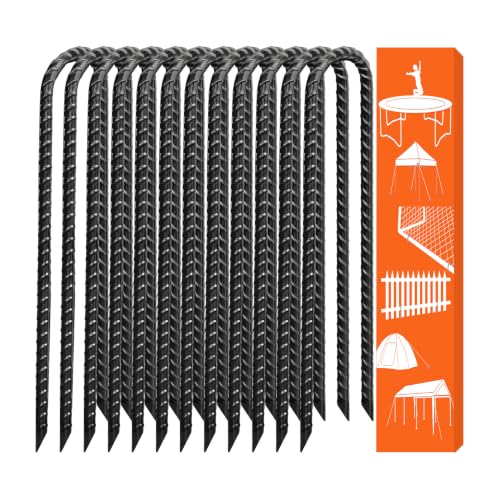 Image of Eurmax USA 12-Pack U-Shape Ground Stakes,Rust-Proof Galvanized Steel Ground Anchors,Commercial Trampoline Stakes for High Winds,Secure Anti-Flip Tie Down for Soccer Goals,Swing Sets,Fences&Playsets