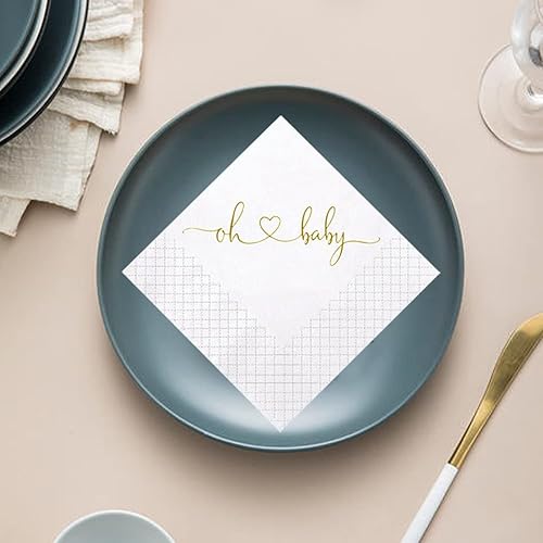 Miniatura 5 de Servilletas de cóctel para baby shower, paquete de 100 servilletas doradas de papel desechables Oh Baby Lunch Oh Baby Cocktail Beverage Servilletas