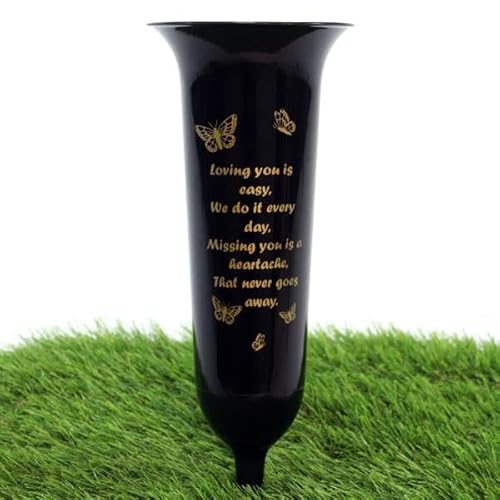 Direct Florist Supplies Black - Plastic Memorial Grave Vase - Various Names Available Verse Graveside Remembrance (, Loving You Is Easy)