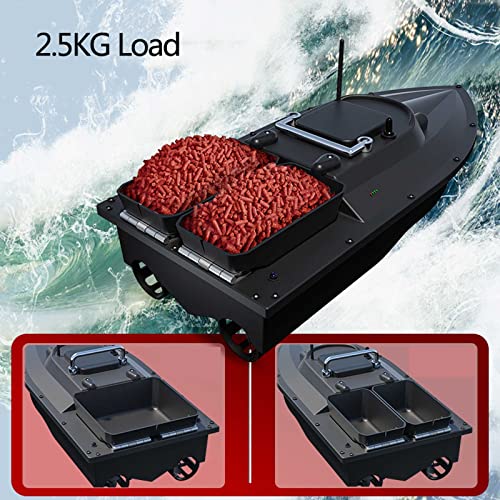 AWEN RC Bait Boat, Afstandsbediening Vissersboot, 500M Visaas Boot met LED Nachtlampje, Zwart, 2.5KG Load, 12V Grote batterij, Staart met anti-release haak, voor rivieren, Meren. - Image 3