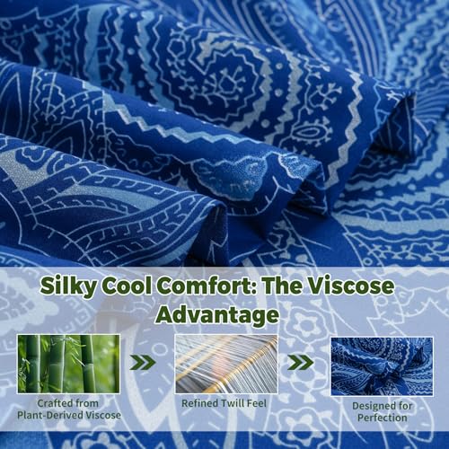 Image of Bedlifes Extra Deep Pocket 18-24 inch King 4-Piece Sheet Set - Cooling Sheets Blend Rayon Derived from Bamboo Soft & Breathable,Featuring Paisley Dark Navy Blue